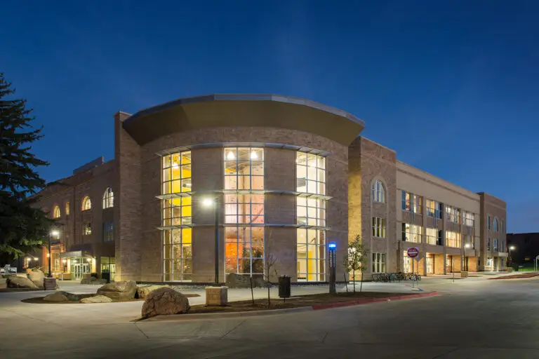 Post renovation and construction of the Half Acre Recreation and Wellness Center exterior in Laramie, Wyoming completed by Groathouse Construction