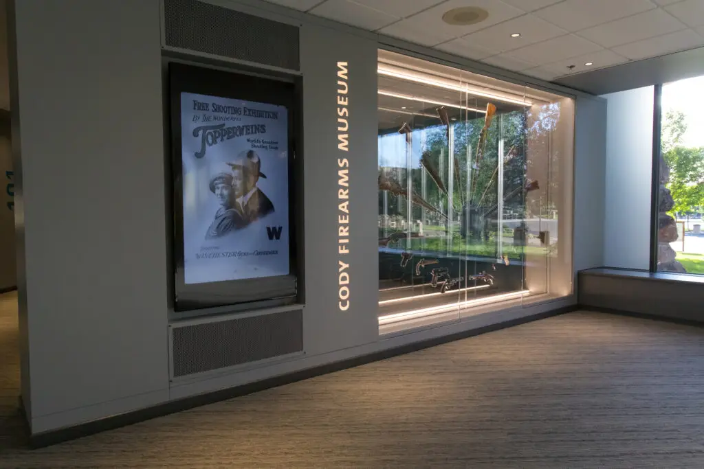 Post renovation of the interactive firearm experience and display installation at Buffalo Bill Center of the West Firearms Museum in Cody, Wyoming completed by Groathouse Construction