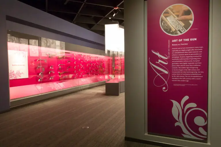 Post display installation and renovation of the Buffalo Bill Center of the West Firearms Museum in Cody, Wyoming completed by Groathouse Construction with lighting and finish upgrades