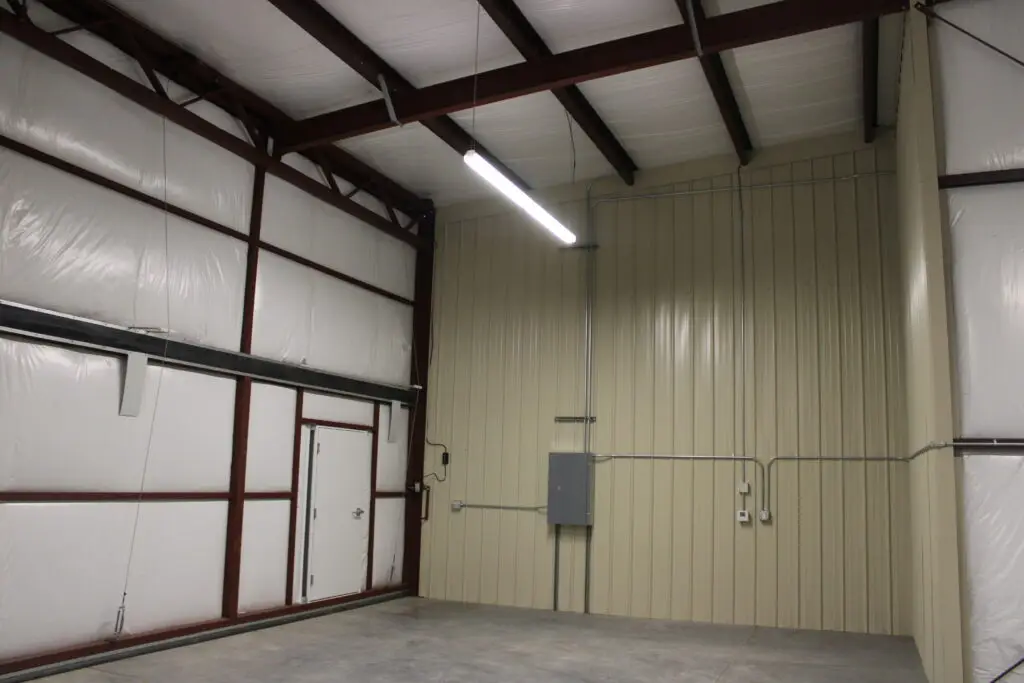 Post construction interior of the Yellowstone Regional Airport T-Hangar buildings completed by Groathouse Construction with structural steel frame and a metal panel envelope