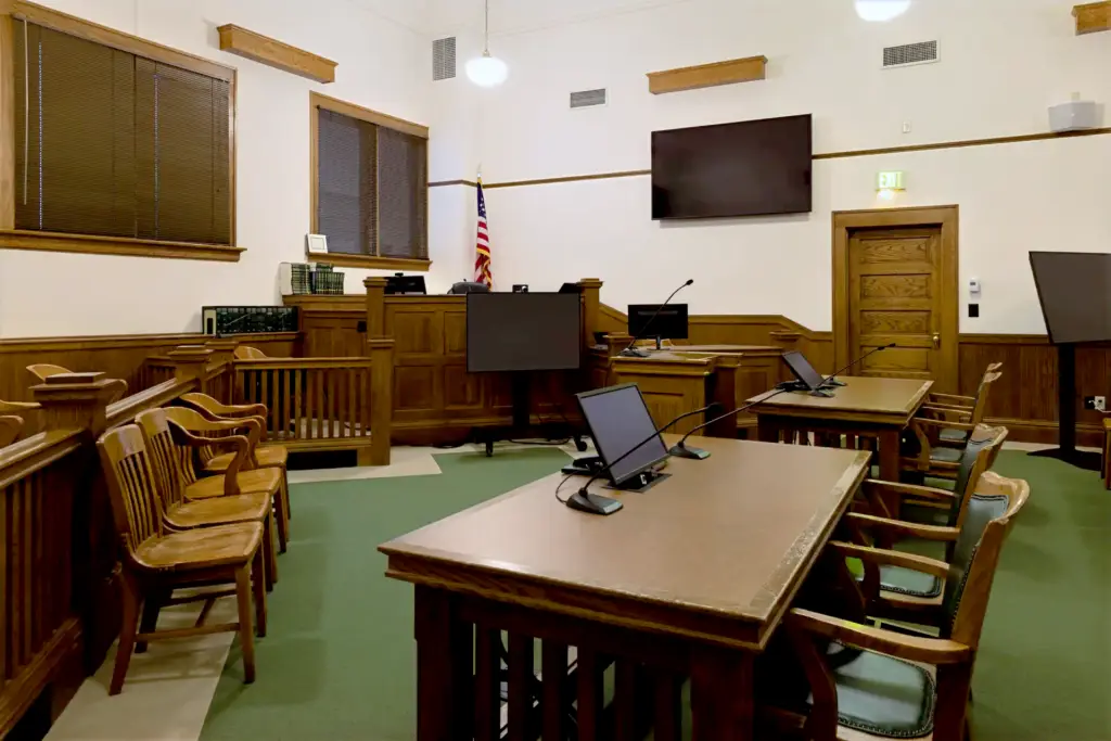 Court room photo during Park County HVAC upgrade project by Groathouse Construction