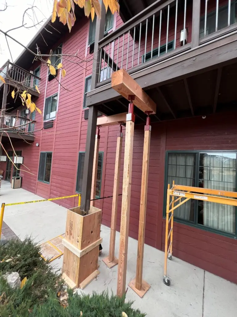 Post balcony repair at the Cody Hotel in Cody, Wyoming completed by Groathouse Construction