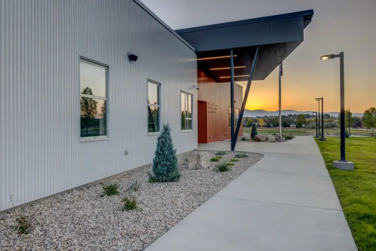 Post construction exterior of the newly built John C. Schiffer Collaborative School in Sheridan, Wyoming completed by Groathouse Construction